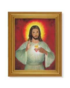 10" x 12" Gold Leaf Finish Beveled Frame with 8" x 10" Sacred Heart of Jesus Textured Art