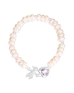Pink Pearlized Bead Bracelet with Guardian Angel Heart and Girl Charm, Boxed