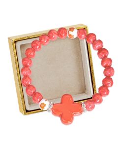 8mm Red Glass Bead and Cross Stretch Bracelet, Boxed