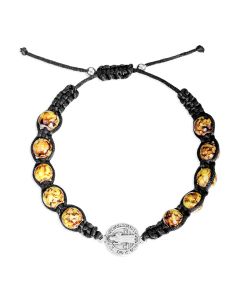 St. Benedict Corded Bracelet with Reptile Glass Beads and St. Benedict Medal