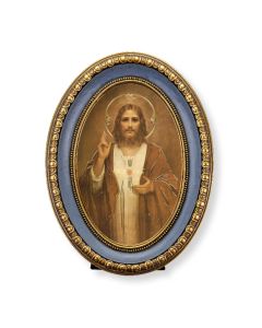 5 1/2" x 7 1/2" Oval Gold-Leaf Frame with a Chambers: Sacred Heart of Jesus Print-P65