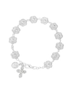 7 1/2" Clear Colored Flower Bead Bracelet with Miraculous Medal and Crucifix