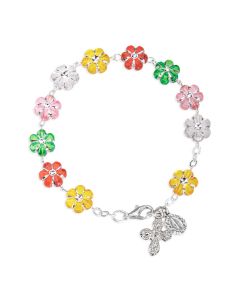 7 1/2" Multi Colored Flower Bead Bracelet with Sacred Hearts Medal and Crucifix