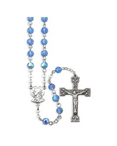Sapphire Aurora Borealis Bead Rosary, Boxed