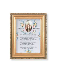 5.5" x 7" Antique Gold Frame with a The Sacred Heart of Jesus House Blessing Print