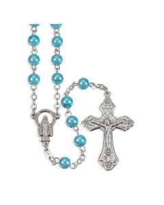Blue Faux Pearl Bead Rosary