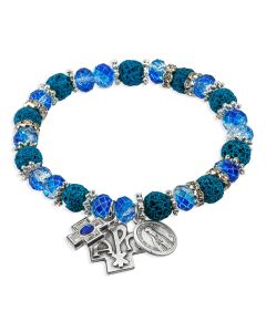 Blue Blessed Beads Rosary Bracelet with Our Lady of Fatima Medal 