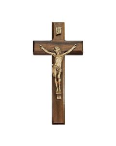 10" Walnut Crucifix with Museum Gold Corpus (Boxed)