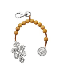 Holy Face One Decade Wood Rosary Backpack Clip