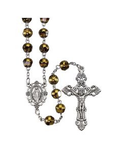 8mm Gold Faceted Bead Rosary in a Deluxe Velvet Box