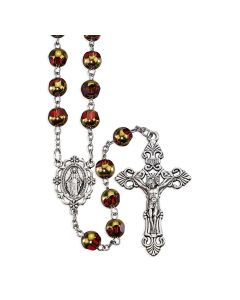 8mm Ruby and Gold Bead Rosary in a Deluxe Velvet Box