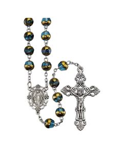8mm Teal and Gold Bead Rosary in a Deluxe Velvet Box