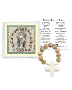Carved Wood Rosary Ring with a Prayer Card-P65