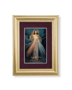 5 1/4" x 6 3/4" Gold Leaf Frame-Burgundy Matte with a 2 1/2" x 3 3/4" Divine Mercy Print