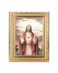 8 1/4" x 10 1/4" Gold Ornate Frame with a 6" x 8" Sacred Heart Print