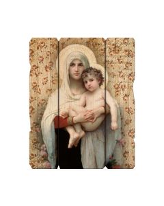 7 1/2" x 9" Bouguereau: Madonna of the Roses Vintage Wood Plaque