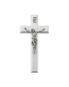 7" White Wood Crucifix with Genuine Fine Pewter Corpus