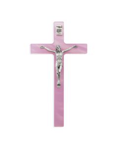 7" Pearlized Pink Cross with Fine Pewter Corpus