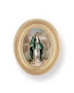 3 1/2" x 4 1/2" Gold Oval Frame with an Our Lady of Grace Print-P65