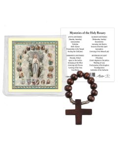 Dark Brown Wood Cross Rosary Ring with Prayer Card -P65