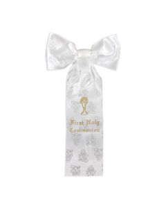 10" First Communion Arm Bow with Chalice, Wheat and Grape Embroidery.