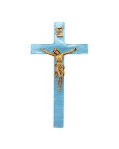 7" Pearlized Blue Cross with Museum Gold Finish Corpus