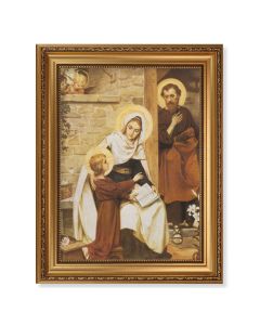 15 1/2" x 19 1/2" Antique Gold Leaf Beveled Frame with Bead Inlay and 12" x 16" The Holy Family in Nazareth Textured Art