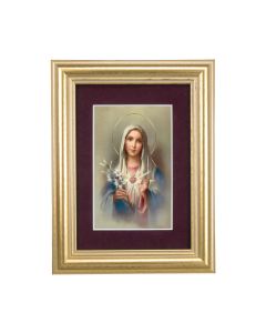 5 1/4" x 6 3/4" Gold Leaf Frame-Burgundy Matte with a 2 1/2" x 3 3/4" Immaculate Heart of Mary Print