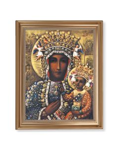 13 1/2" x 16 9/16" Gold Leaf Antique Finished Frame with 11" x 14" Our Lady of Czestochowa Textured Art