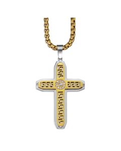 3.5 cm Gold and Silver Stainless Steel Cross on 20 inch Rolo gold-tone Chain (Boxed)