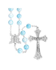 8mm Aqua Marbleized Glass Bead Rosary
