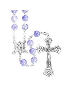 8mm Blue Marbleized Glass Bead Rosary