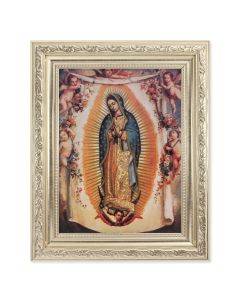 8.25" x 10.25" Silver Ornate Frame with a 6" x 8" Our Lady of Guadalupe with Angels Print