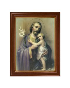 15 1/2" x 19 1/2" Walnut Finish Frame with Gold Accent and a 12" x 16" Saint Joseph Textured Art