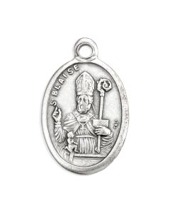 1" Oval Antiqued Silver Oxidized Saint Blaise Medal