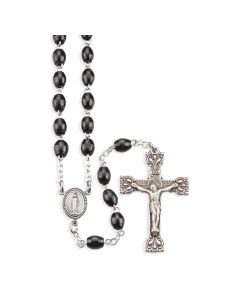 Black Wood Bead Rosary, Boxed