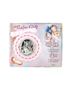 Pink Guardian Angel Crib Medal with Crucifix