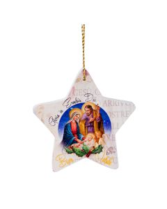 Holy Family Natvity Scene on 3" Wooden Star Hanging Ornament