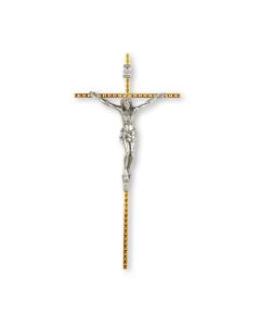 10" Hammered Gold Tone Cross with Antiqued Silver Corpus