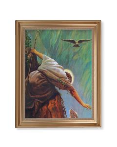 13 1/2" x 16 9/16" Gold Leaf Antique Finished Frame with 11" x 14" Hook: The Lost Sheep Textured Art