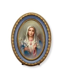 5 1/2" x 7 1/2" Oval Gold-Leaf Frame with a Immaculate Heart of Mary Print-P65