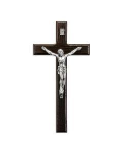 8" Palissander Wood Crucifix with an Antiqued Silver Finish Corpus
