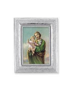 3 3/4" x 4 1/2" Silver Frame with a Saint Joseph Print-P65