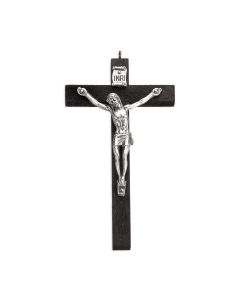 4" Black Wood Crucifix with Antiqued Silver Corpus