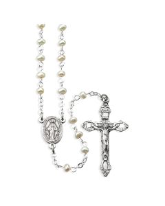 Genuine White Freshwater Pearl Bead Rosary, Boxed