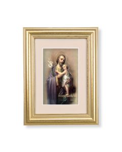 5 1/4" x 6 3/4" Gold Leaf Frame-Cream Matte with a 2 1/2" x 3 3/4" Saint Joseph Print
