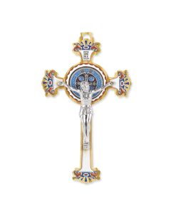 St. Benedict Painted Wood Laser Cut Crucifix