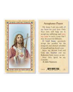 Acceptance Prayer Sacred Heart of Jesus with Cross Laminated Holy Card. Inc. of 25