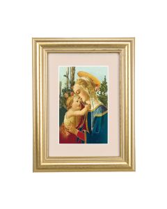 5 1/4" x 6 3/4" Gold Leaf Frame-Cream Matte with a 2 1/2" x 3 3/4" Madonna and Child Print