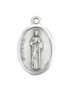 1" Oval Antiqued Silver Oxidized Saint Jude Medal